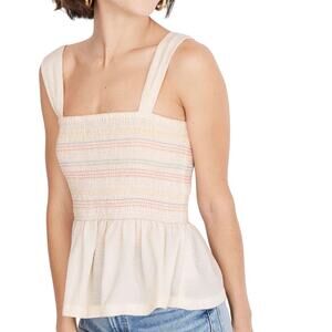 Madewell Texture & Thread Rainbow Smocked Peplum Tank Top in Pearl Ivory Size XS